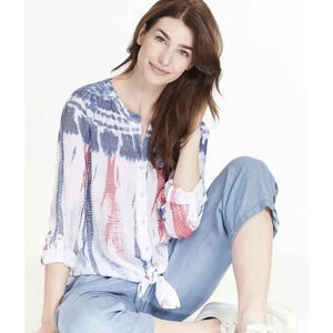 Multiples Liberty Print Button Down Tab Sleeve Button Down Top NWT 2X